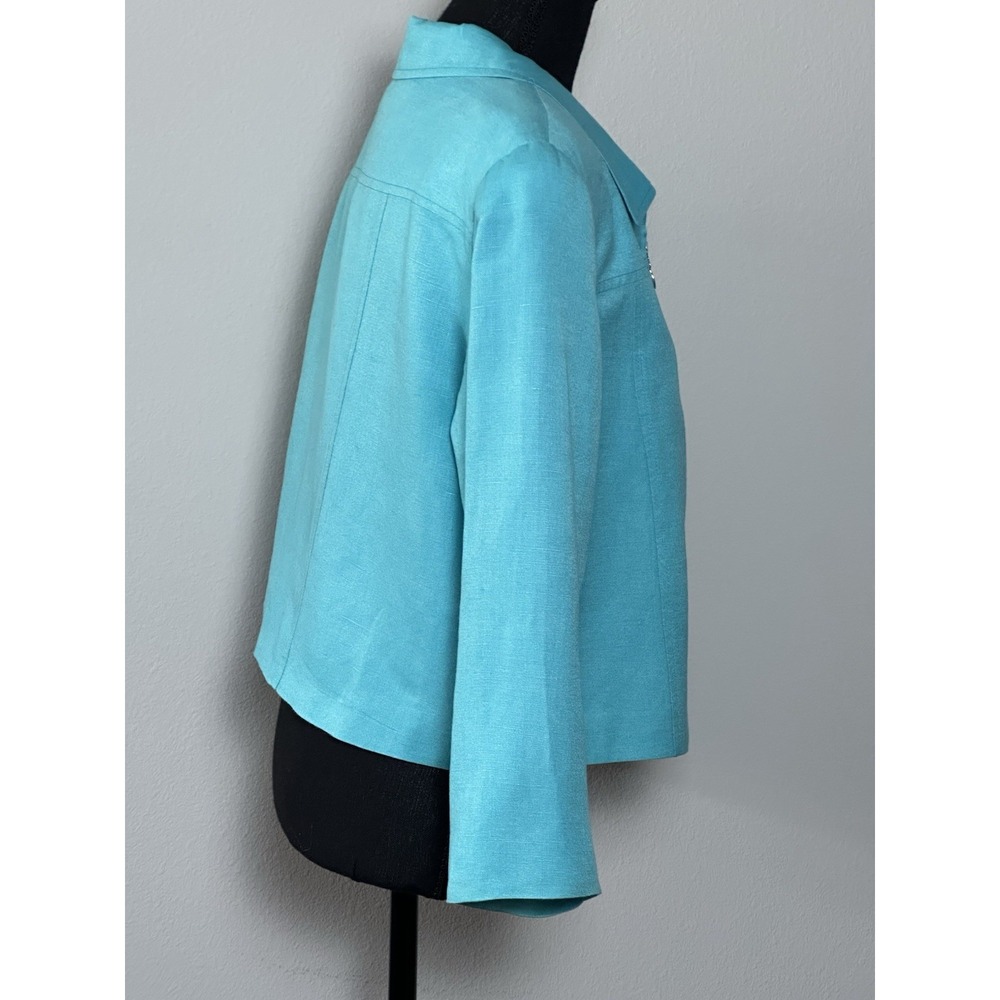 David N Petites Aqua Blue Linen Jacket Zip Up Lightweight Size (14) (See below) - Picture 3 of 16
